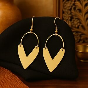 Indian Artisan Gold Brass Dangle Earrings‎ Handcrafted Boho Chic Statement ✨